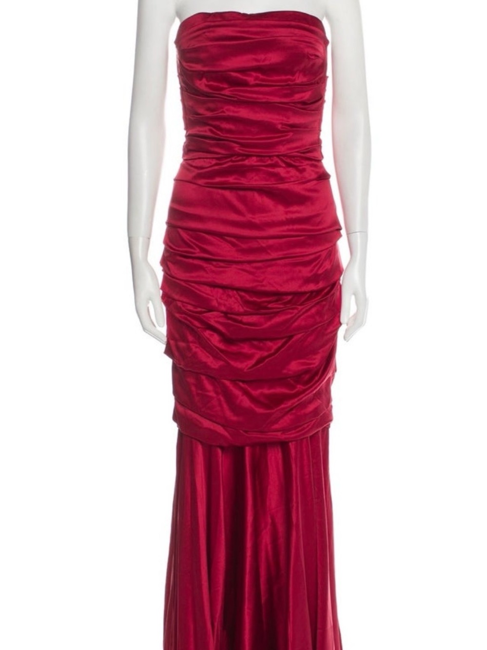 Dolce & Gabbana Strapless Ruched Satin Gown in Deep Red